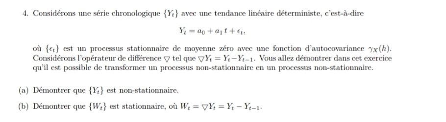 English translation:Consider a time series {Yt} with a deterministic linear trend, i.e.Yt