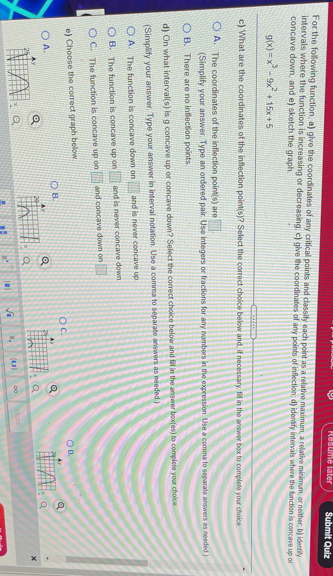  Submit Quiz For the following function, a) give the coordinates of