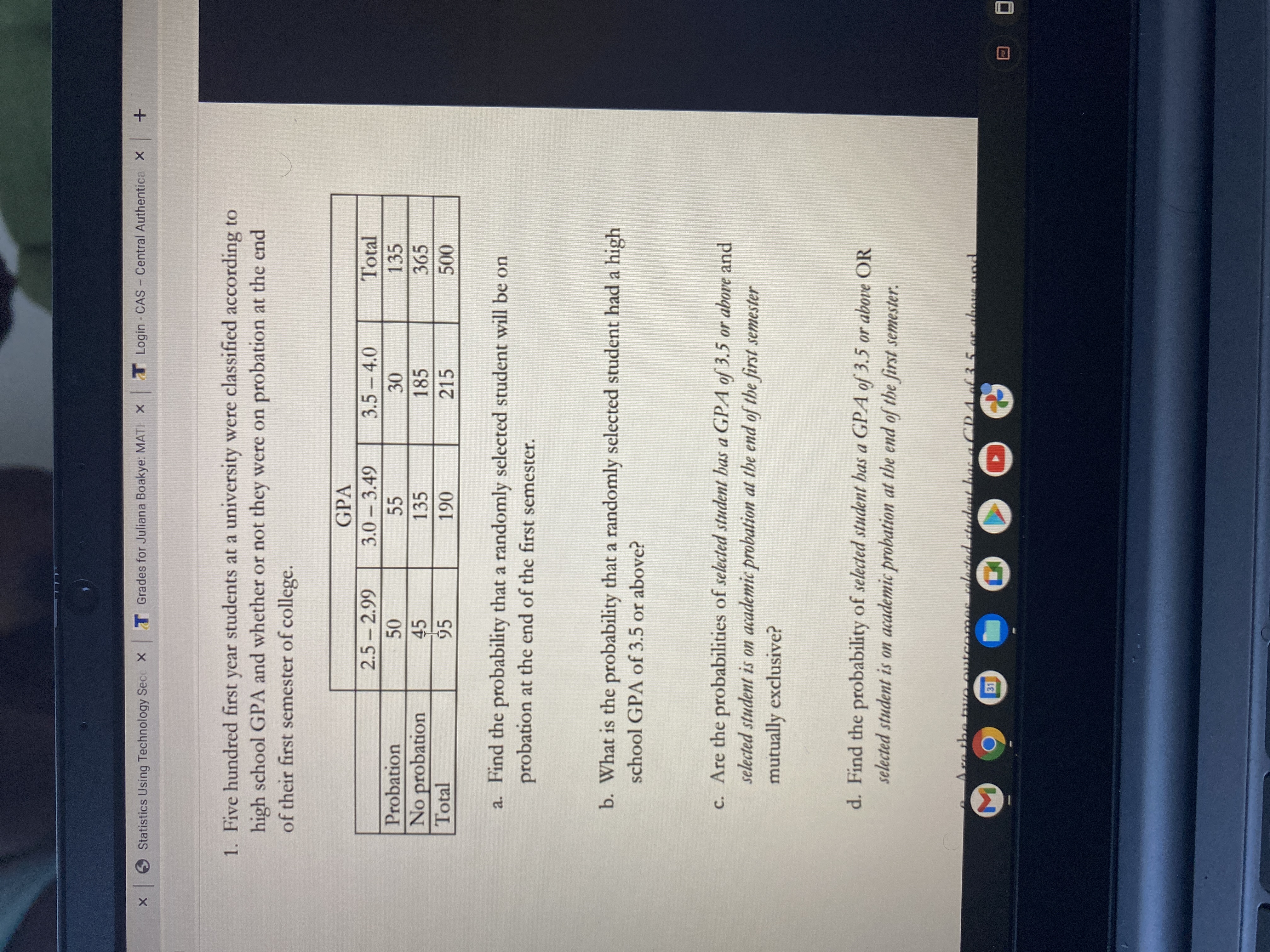  X Statistics Using Technology Secc X T Grades for Juliana Boakye: