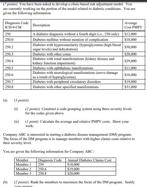 that the measure of interest is diabetes. (d) (I point) Describe the