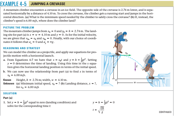  EXAMPLE 4-5 JUMPING A CREVASSE A mountain climber encounters a crevasse