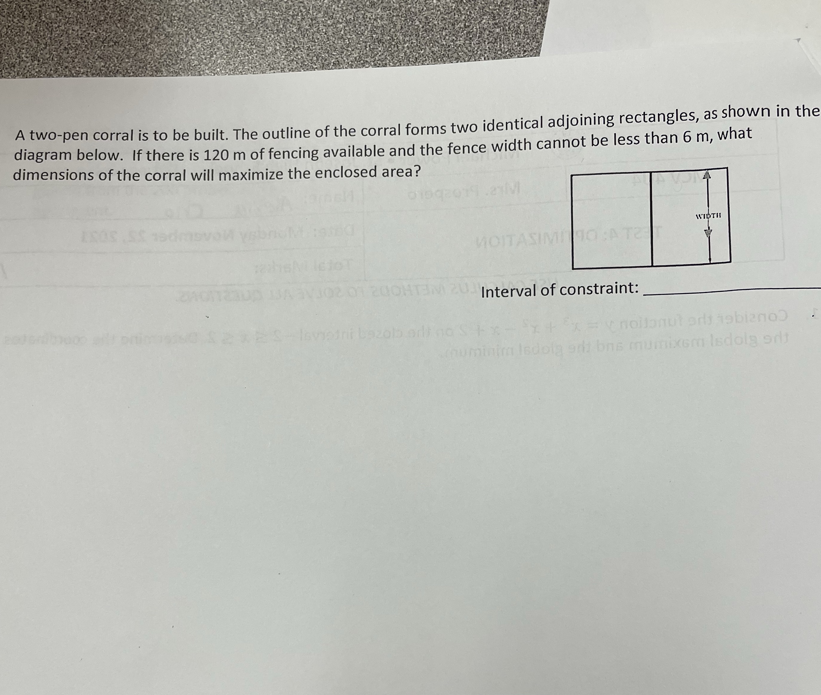 Answer the following question A two-pen corral is to be built. The