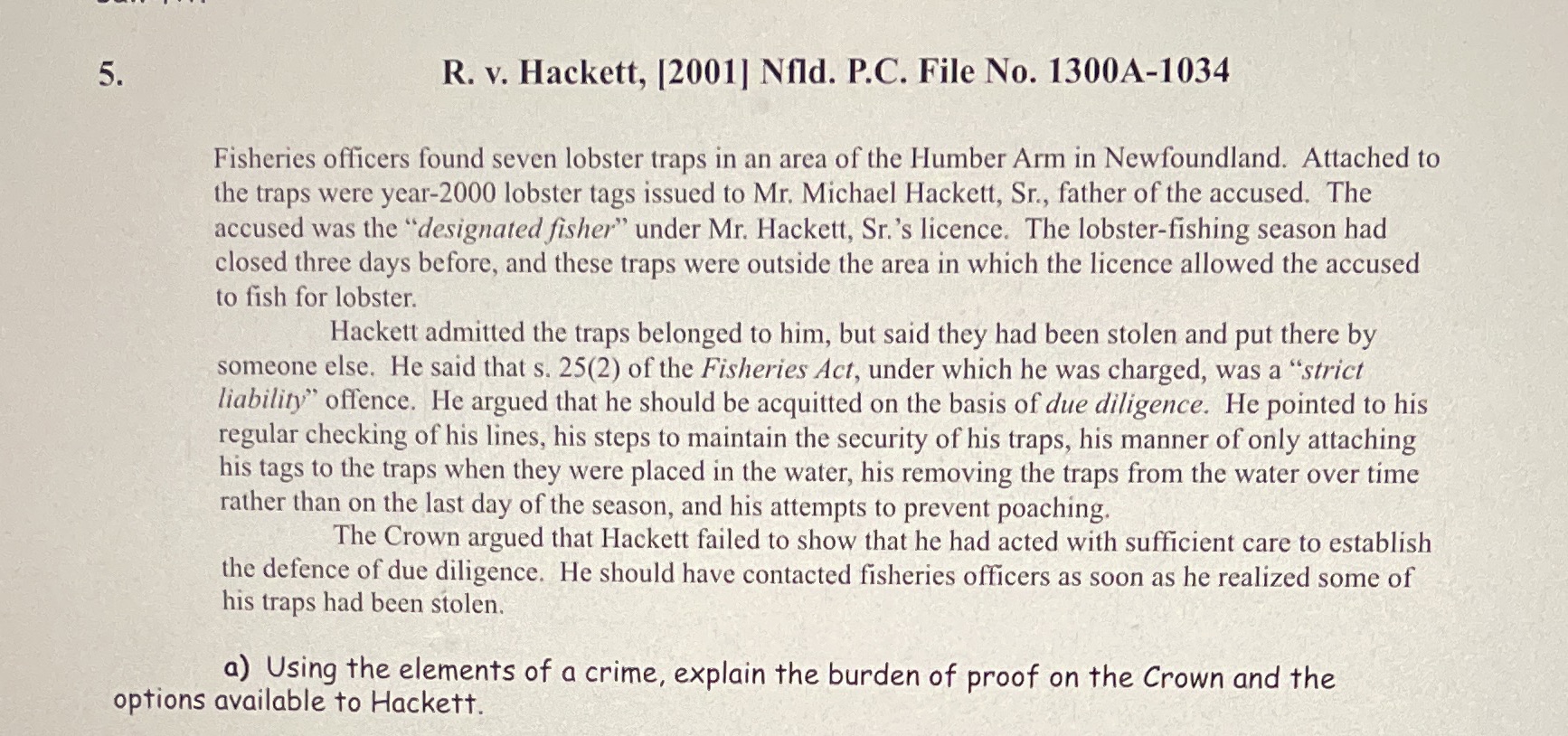  5. R. v. Hackett, [2001] Nfld. P.C. File No. 1300A-1034 Fisheries