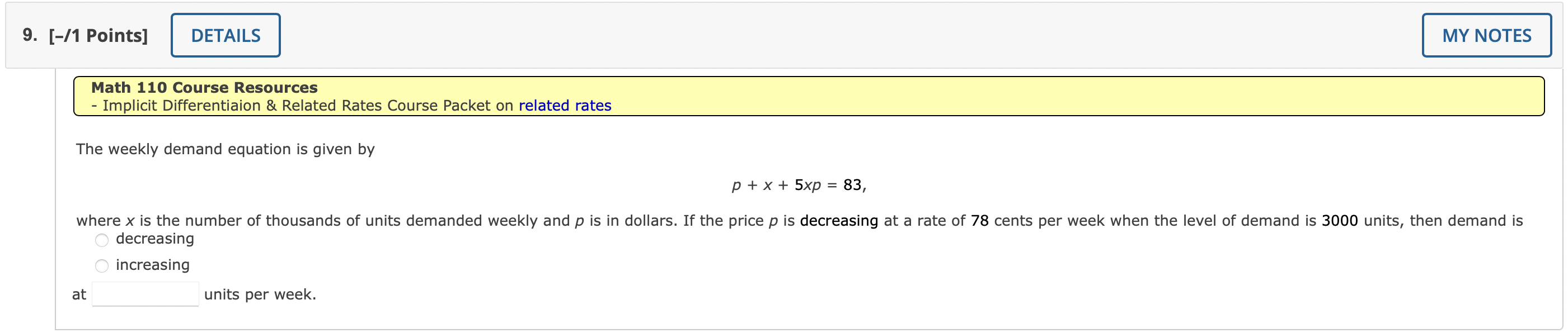  9. [I1 Points] Math 110 Course Resources - Implicit Differentiaion &