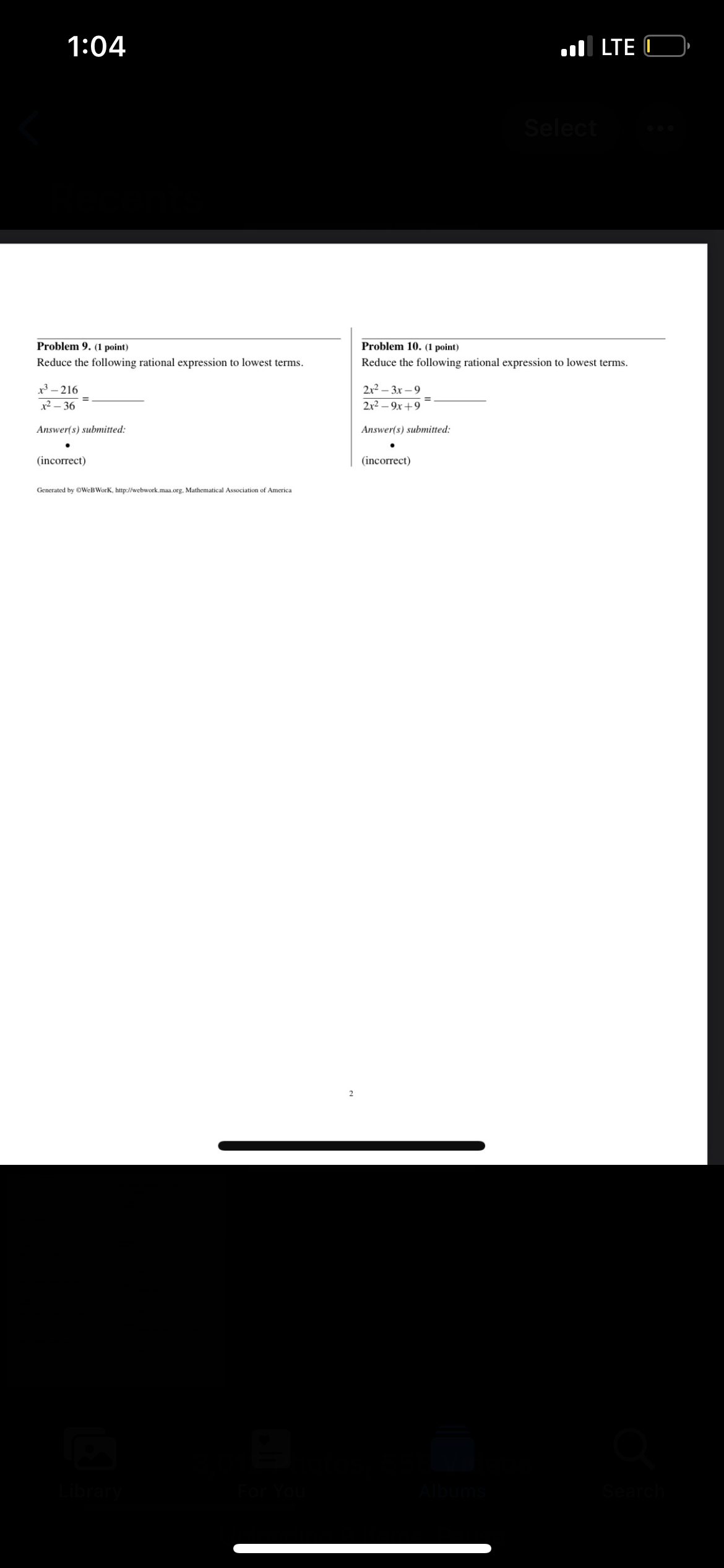 point) Reduce the following rational expression to lowest terms. Reduce the following