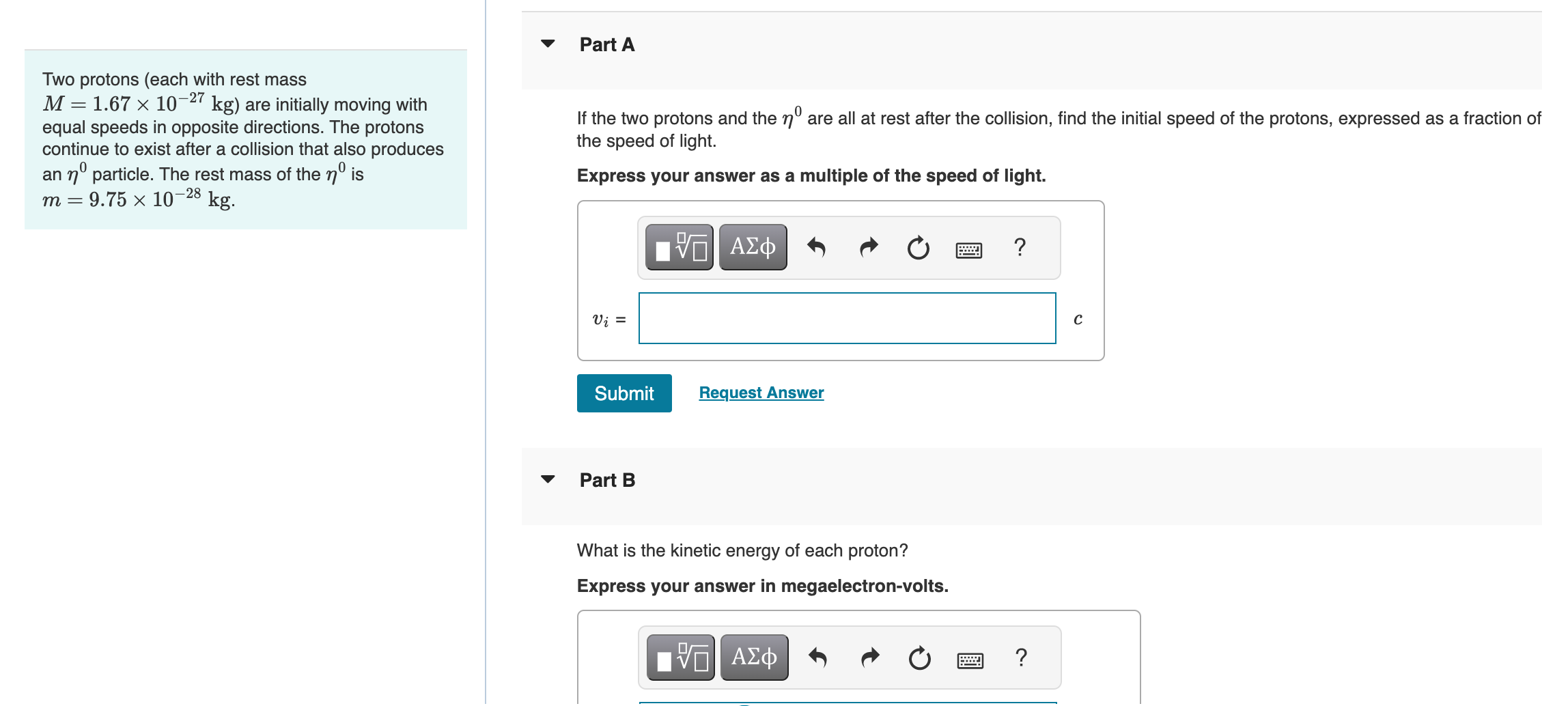  V PartA Two protons (each with rest mass M = 1.67