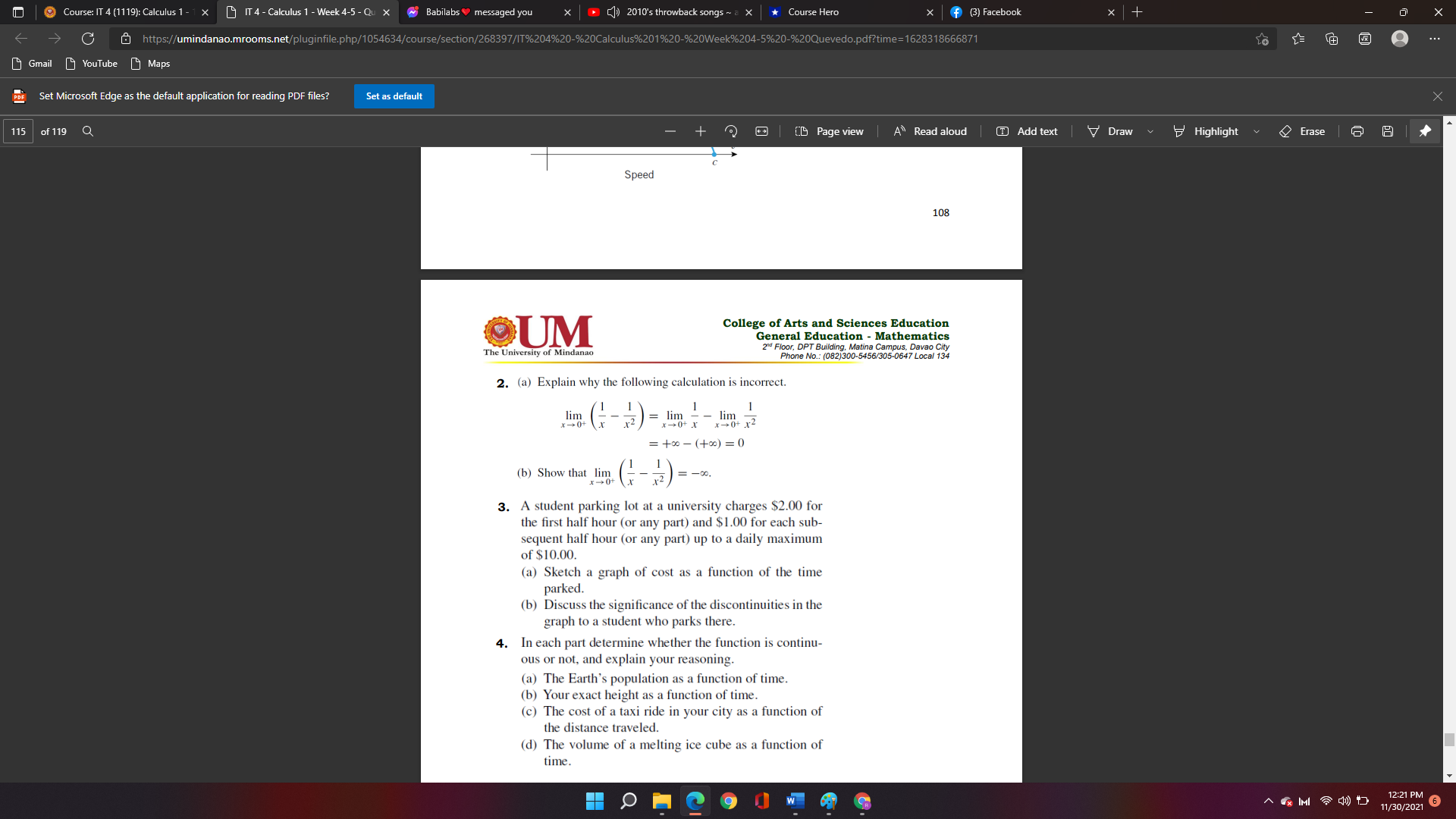 please help me on 2 Course: IT 4 (1119): Calculus 1 -