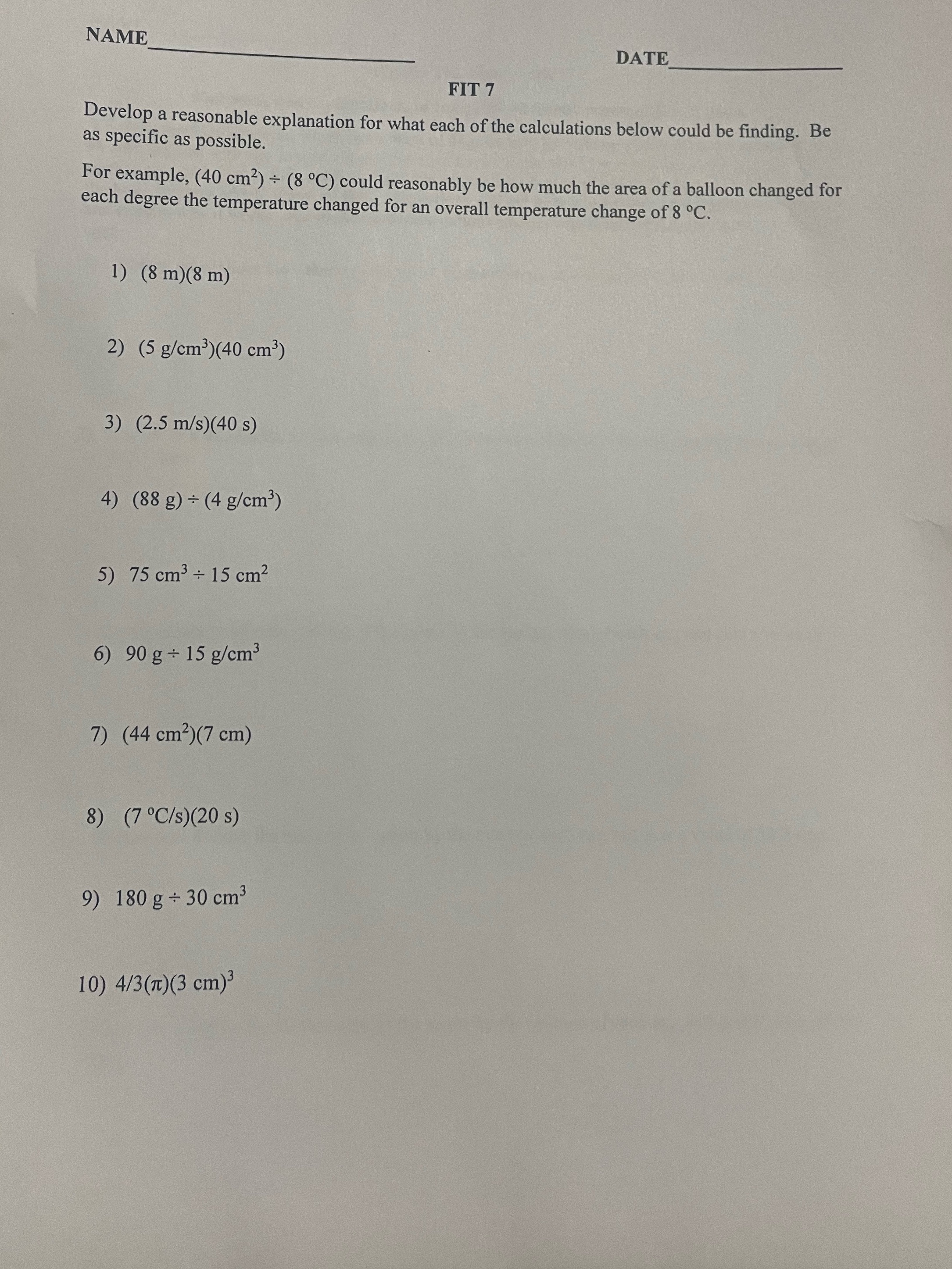 If answer isn't possible or possible please state why. NAME DATE FIT