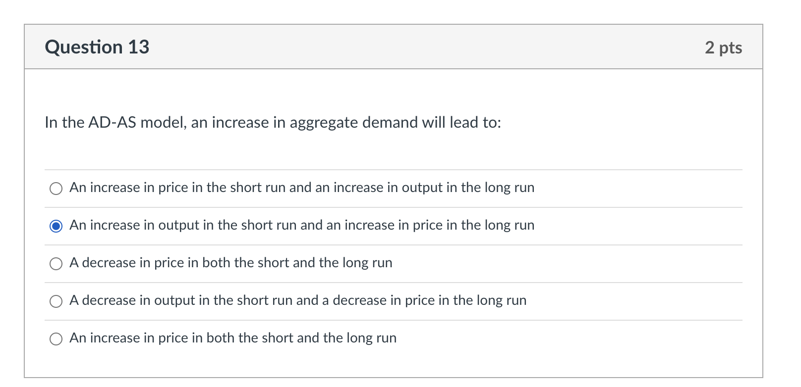 net change in output 0 An increase in price and output Q