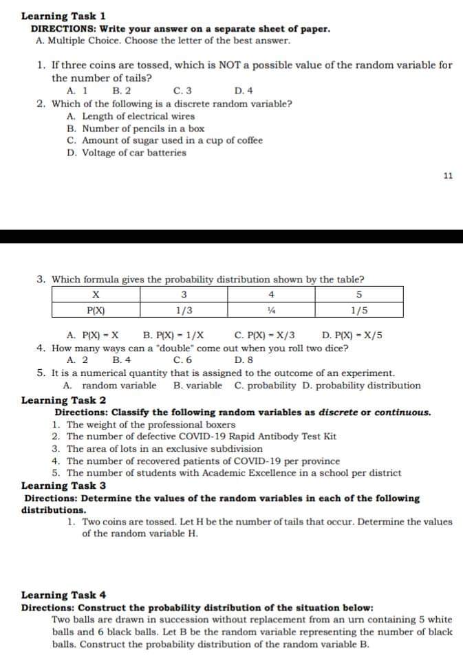  Learning Task 1 DIRECTIONS: Write your answer on a separate sheet