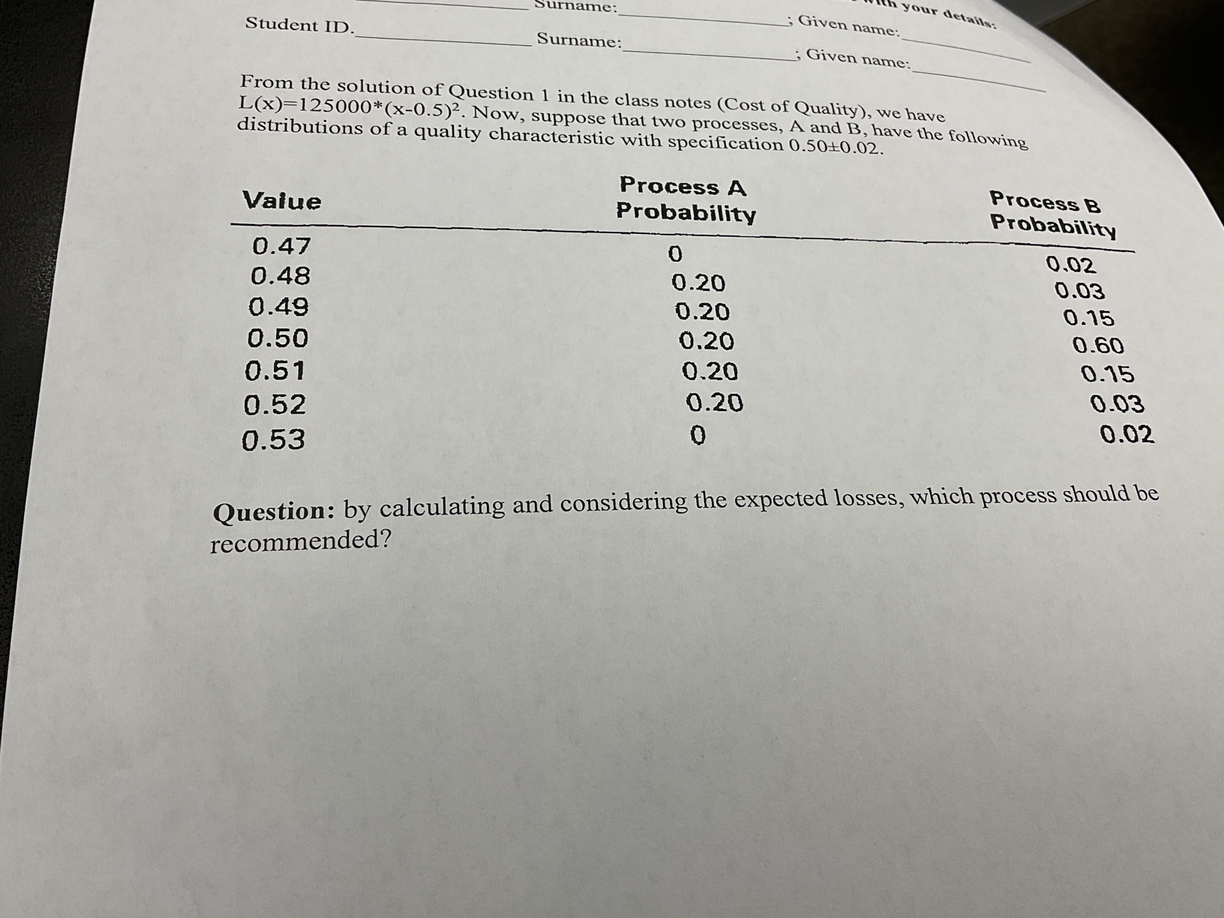  Student ID. Surname Given name Cotails: ; Given name: From the