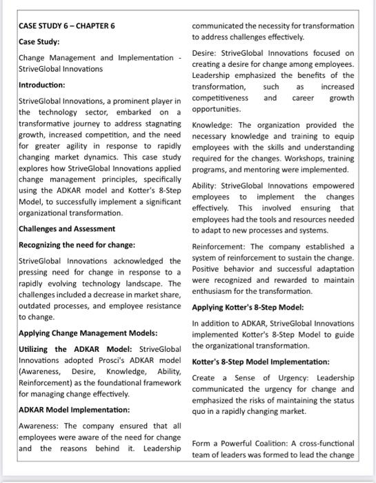  CASE STUDY 6 - CHAPTER 6 Case Study: Change Management and