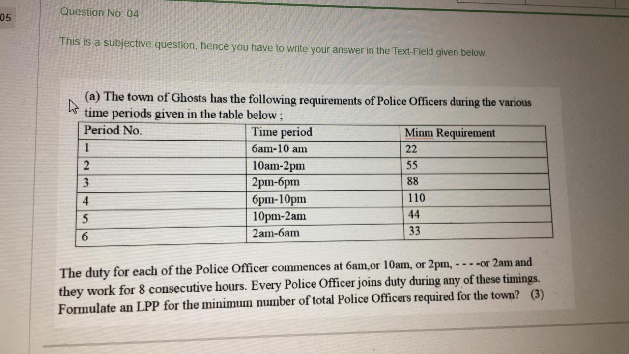 Question No: 04 05 This is a subjective question, hence you