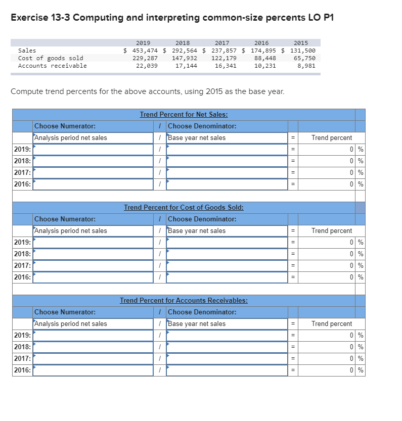  Please help, this confuses me. Exercise 13-3 Computing and interpreting common-size