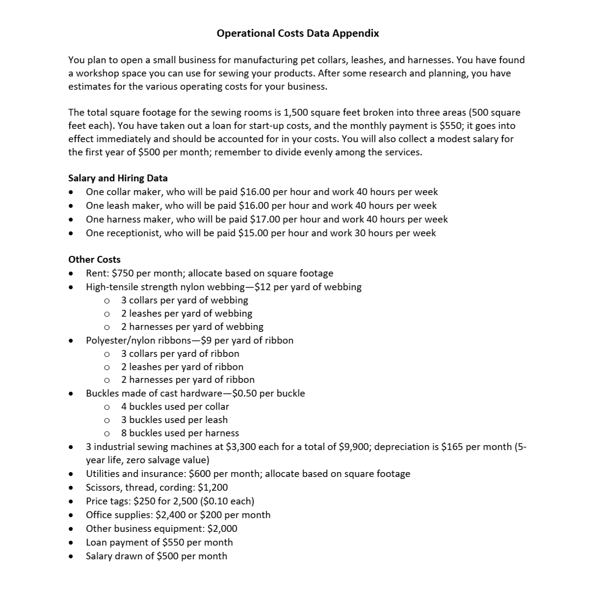  Milestone One - Cost Classification INSTRUCTIONS: Putting an x in the