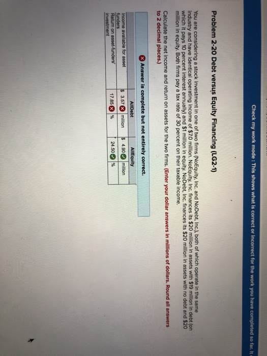  Check my work mode: This shows what is correct or incorrect
