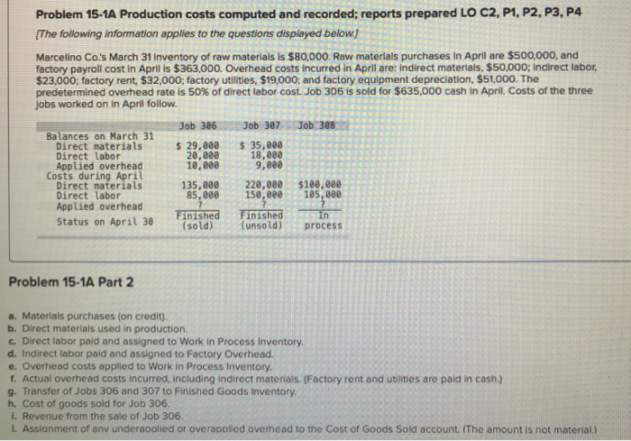  Problem 15-1A Production costs computed and recorded; reports prepared LO C2,