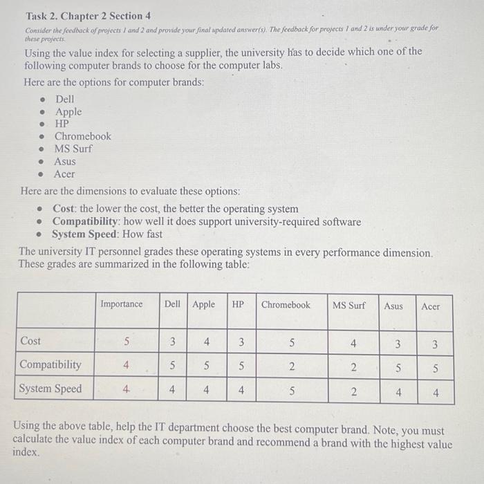  Task 2. Chapter 2 Section 4 Consider the feedback of projects