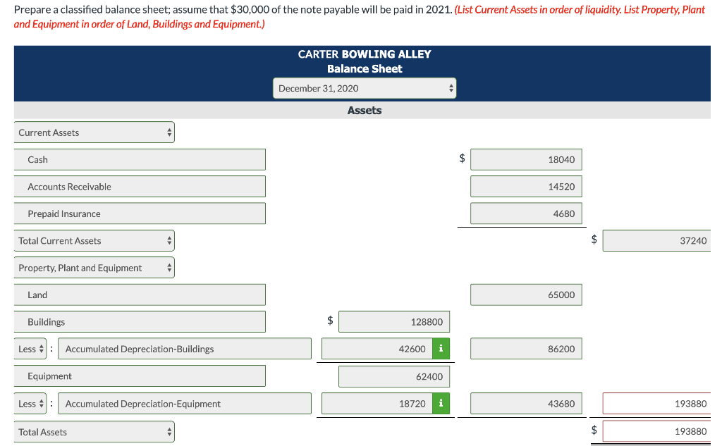 appreciated! The adjusted trial balance for Carter Bowling Alley at December 31,