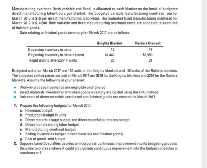  the sequence is reversed Manufacturing overhead (both variable and fixed) is
