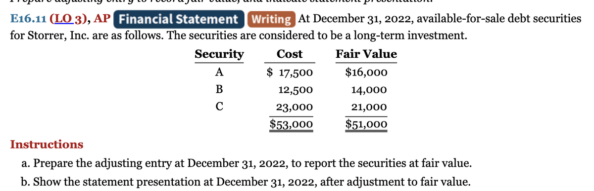 E16.11 (LQ3), AP At December 31, 2022, available-for-sale debt securities Financial Statement