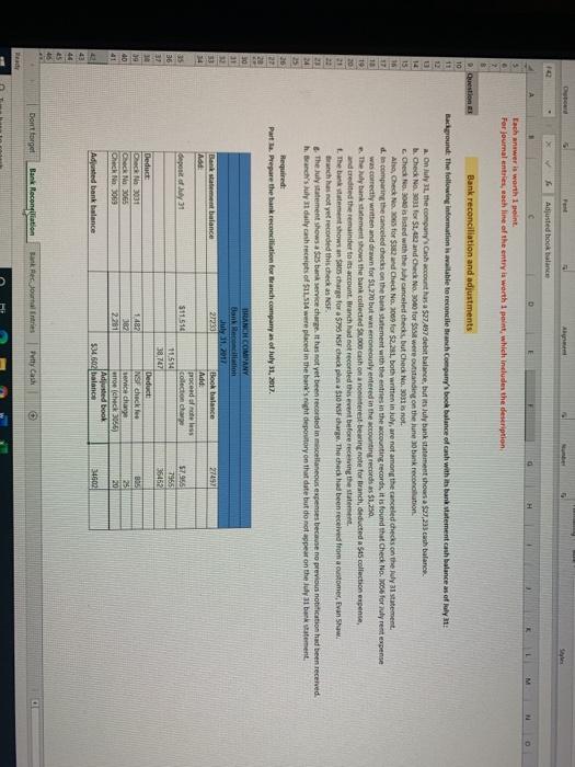  Need help with these questions filled in one chart bank reconciliation