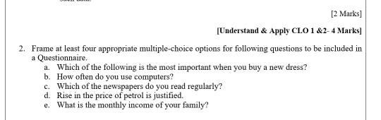  [2 marks] [Understand & Apply CLO 1 &2- 4 Marks] 2.