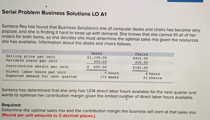  please solve in tables. Serial Problem Business Solutions LO A1 Santana