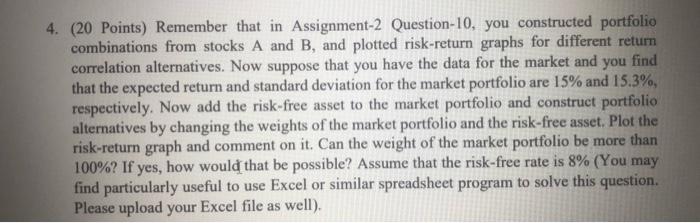 plotted risk-return graphs for different return correlation alternatives. Now suppose that you