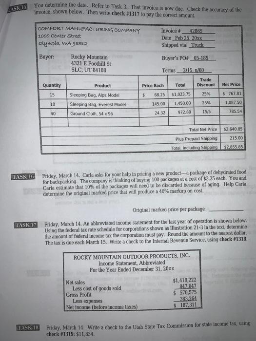  please help!!!! LASK 15 You determine the date. Refer to Task