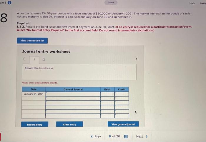  am 3 Saved Help Save 8 A company issues 7%, 10-year
