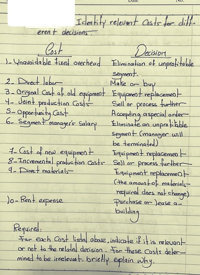  I need help. please Identity relevant casts for diff erent decisions