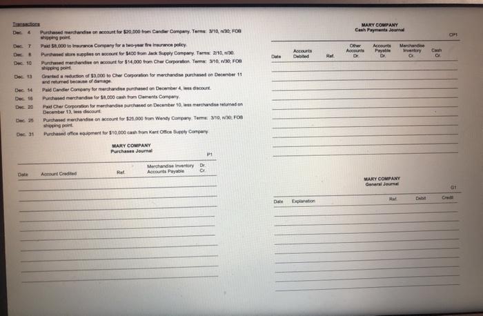 payments journal, and a general journal to record transactions with its suppliers