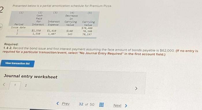  Presented below is a partial amortization schedule for Premium Pizza 2