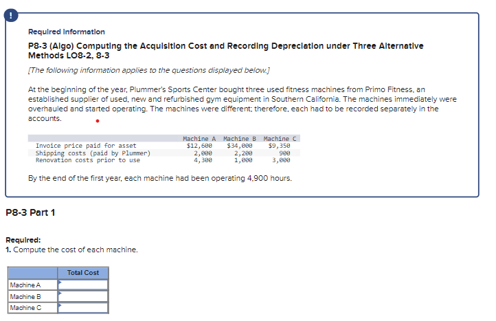  Requlred Information P8-3(Algo) Computing the Acqulsition Cost and Recording Depreciation under