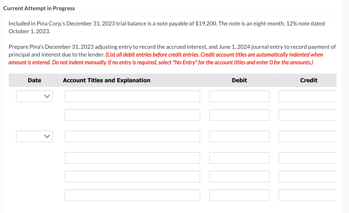  Current Attempt in Progress Included in Pina Corp.'s December 31,2023 trial