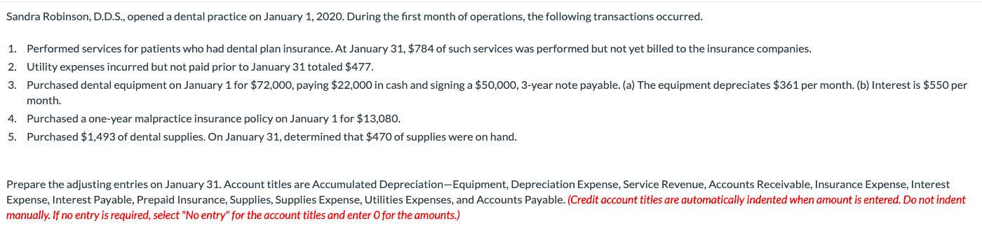 Sandra Robinson, D.D.S., opened a dental practice on January 1, 2020.