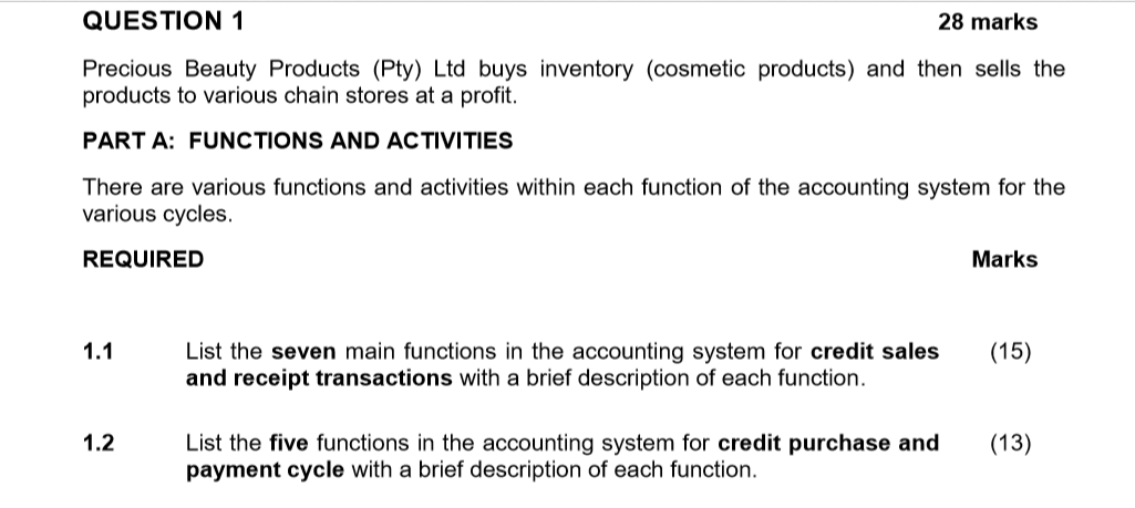 please help me with number 1.1 and 1.2 QUESTION 1 28 marks