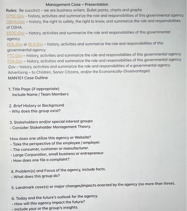  Management Case - Presentation Rules: Be succinct - we are business