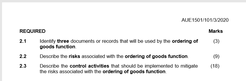 The acquisitions and payments cycle: The ordering of goods function You are