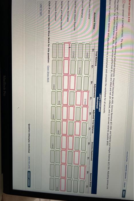  Brief Exercise 4-02 CALCULAT Your answer is partially correa. Try again.