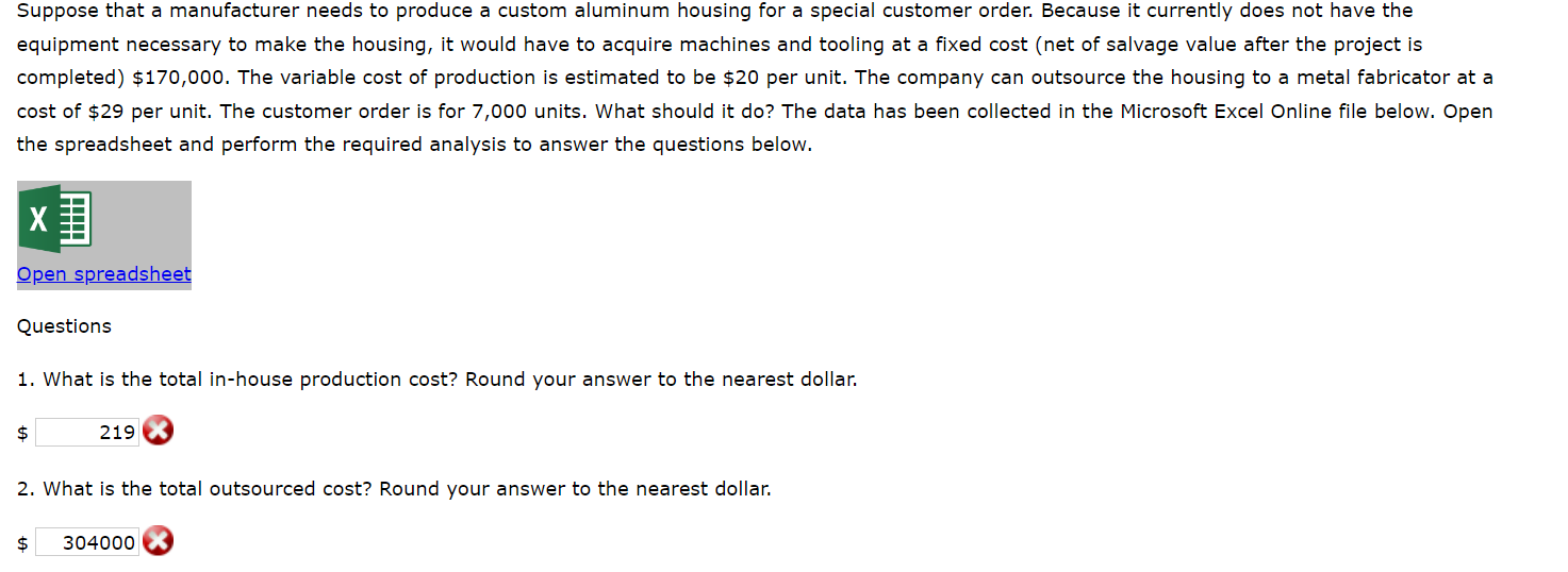  What is the cost difference (in-house - outsourced)? Round your answer