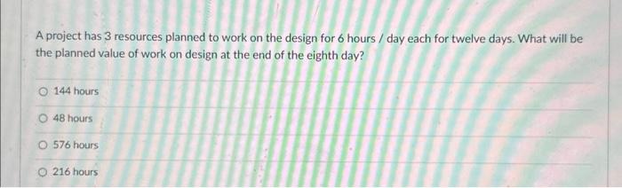  A project has 3 resources planned to work on the design