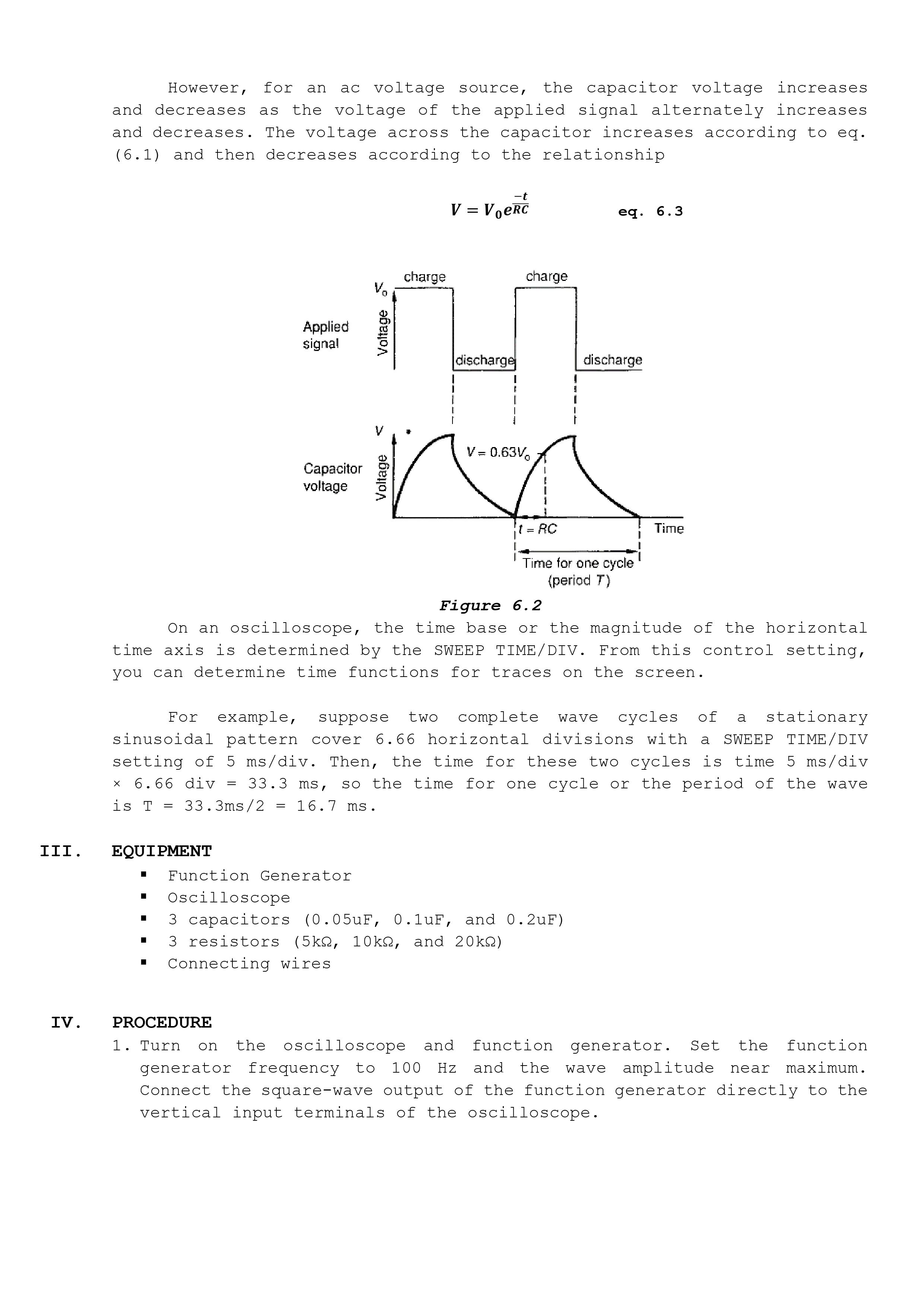 II. Experiment No. 6 RC Time Constant OBJECTIVES I ixp'ain the charging