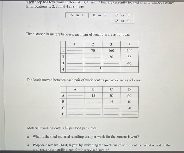  A job shop has four work centers: A, B, C, and