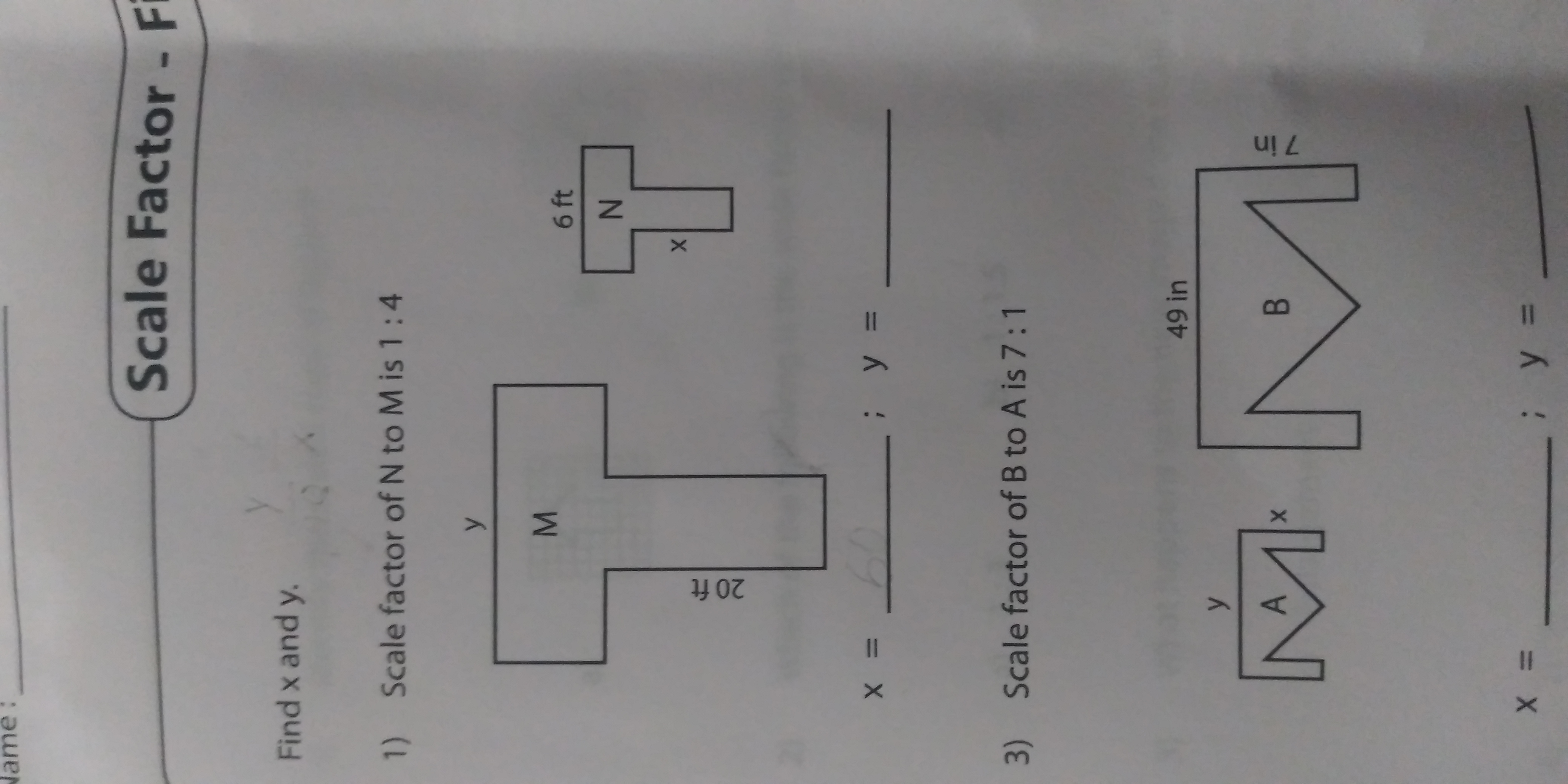 I need help lame : Scale Factor - F Find x and