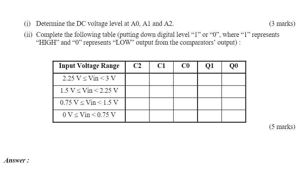 (i) Determine the DC voltage level at A0, Al and A2.