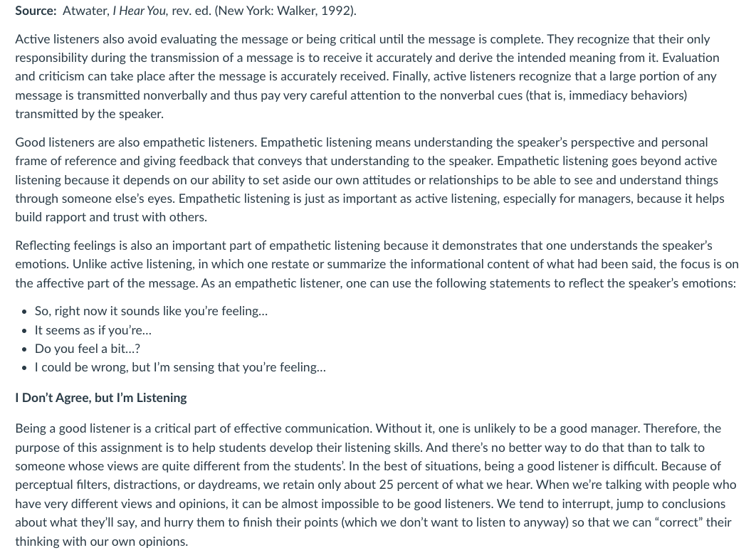 to practice active listening skills. You will practice listening and reect on