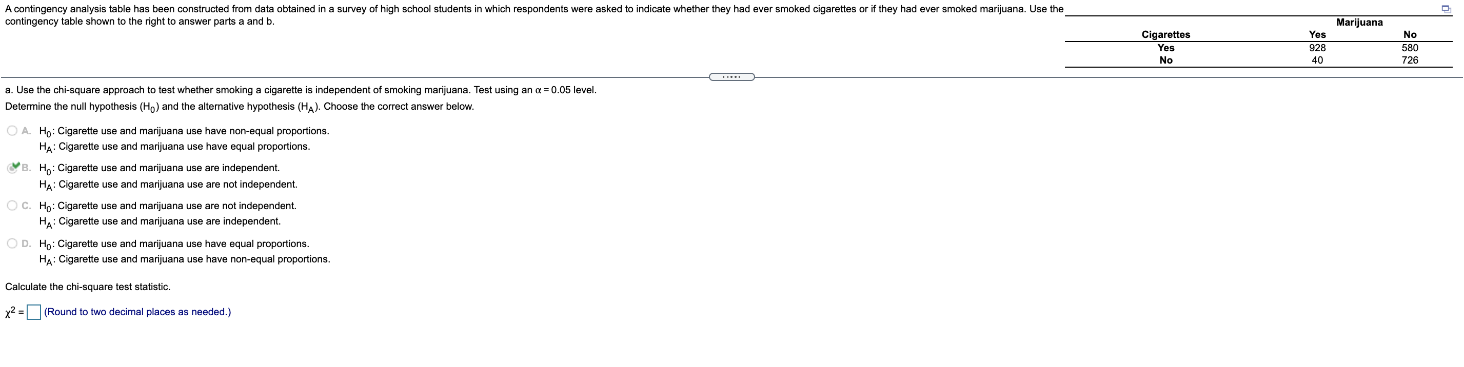 help me solve X^2 please A contingency analysis table has been constructed