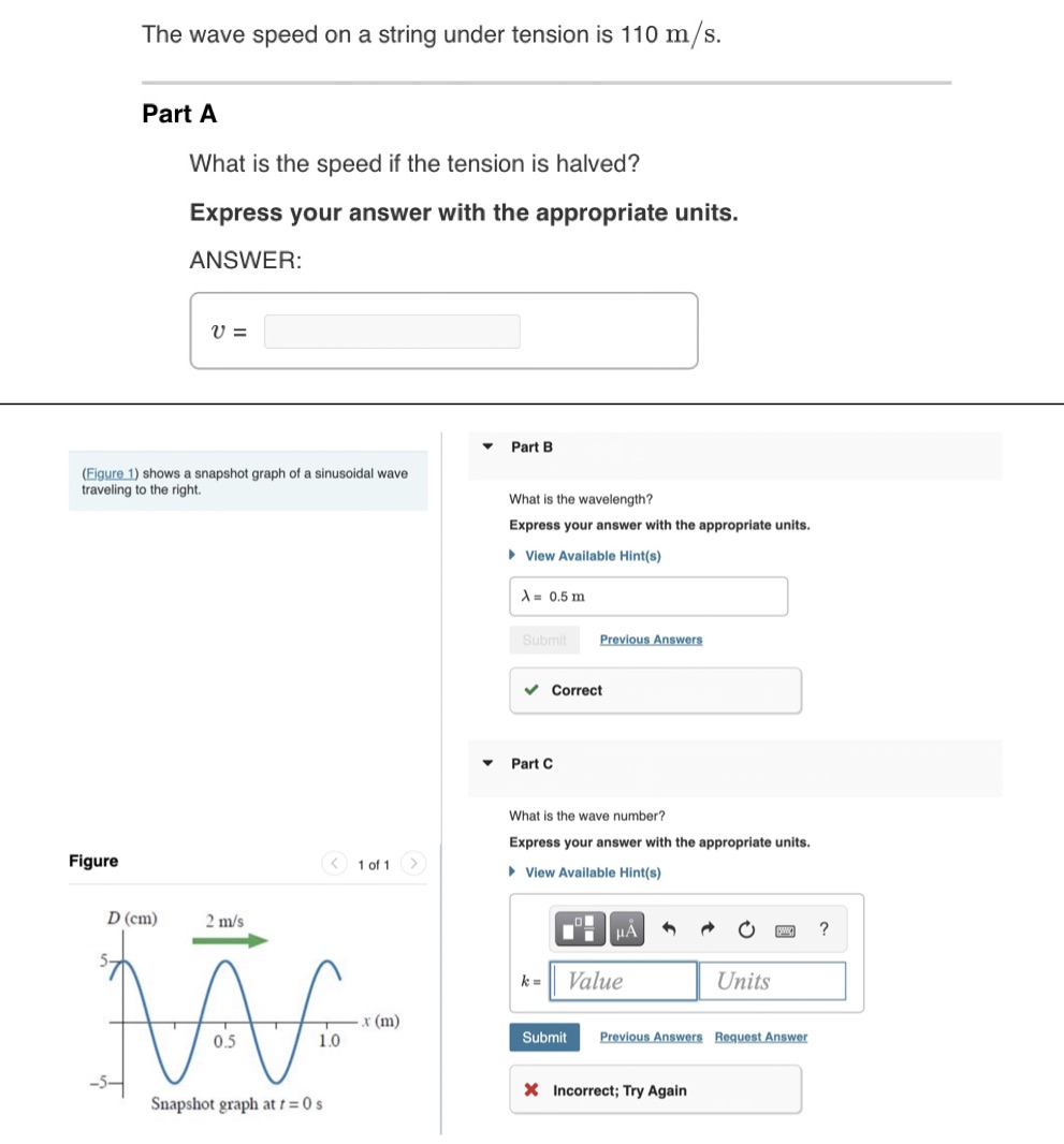 The wave speed on a string under tension is 110 m/s.